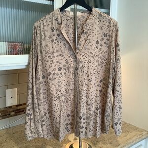 Side Stitch Los Angeles Tan Floral Button Front Shirt Size Large